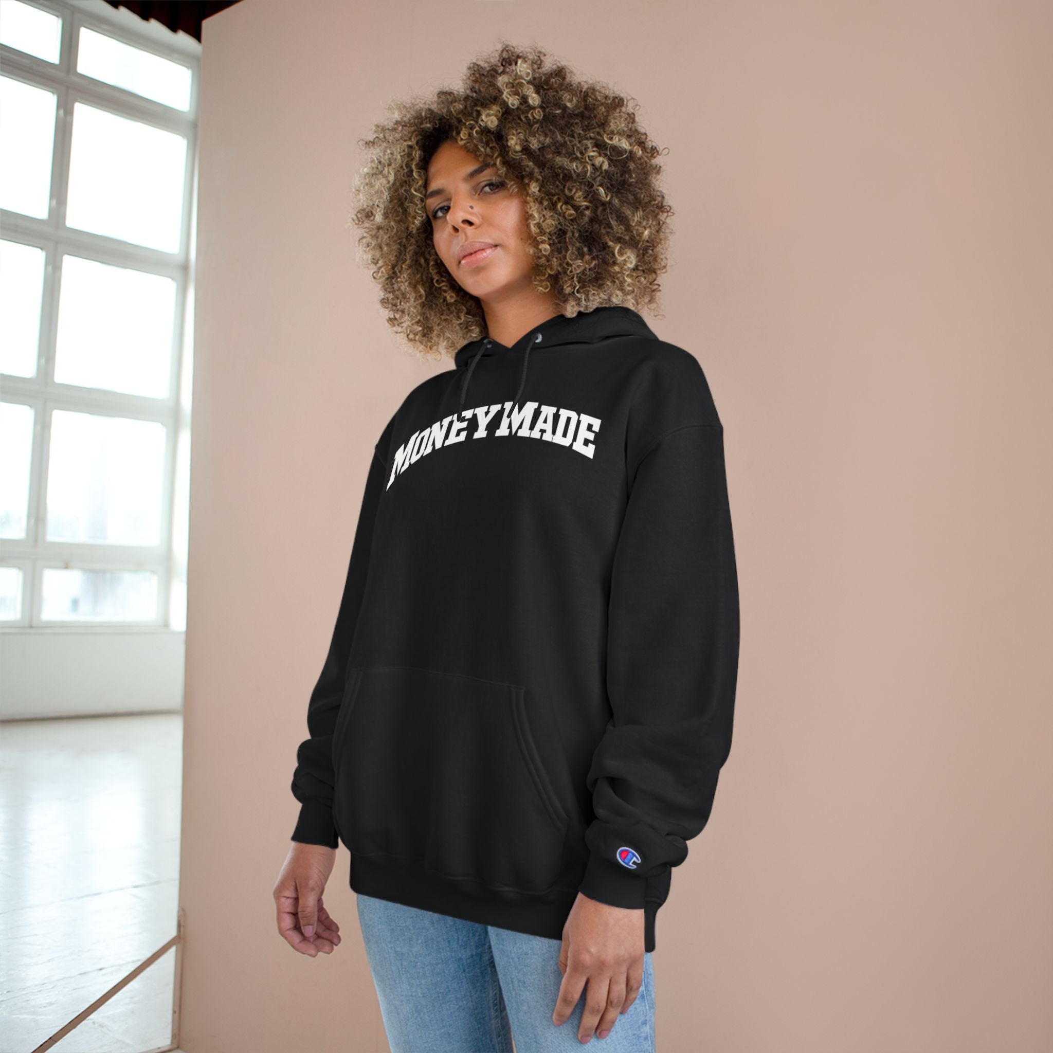 MoneyMade Champion Hoodie — Grey Motivational Streetwear Pullover