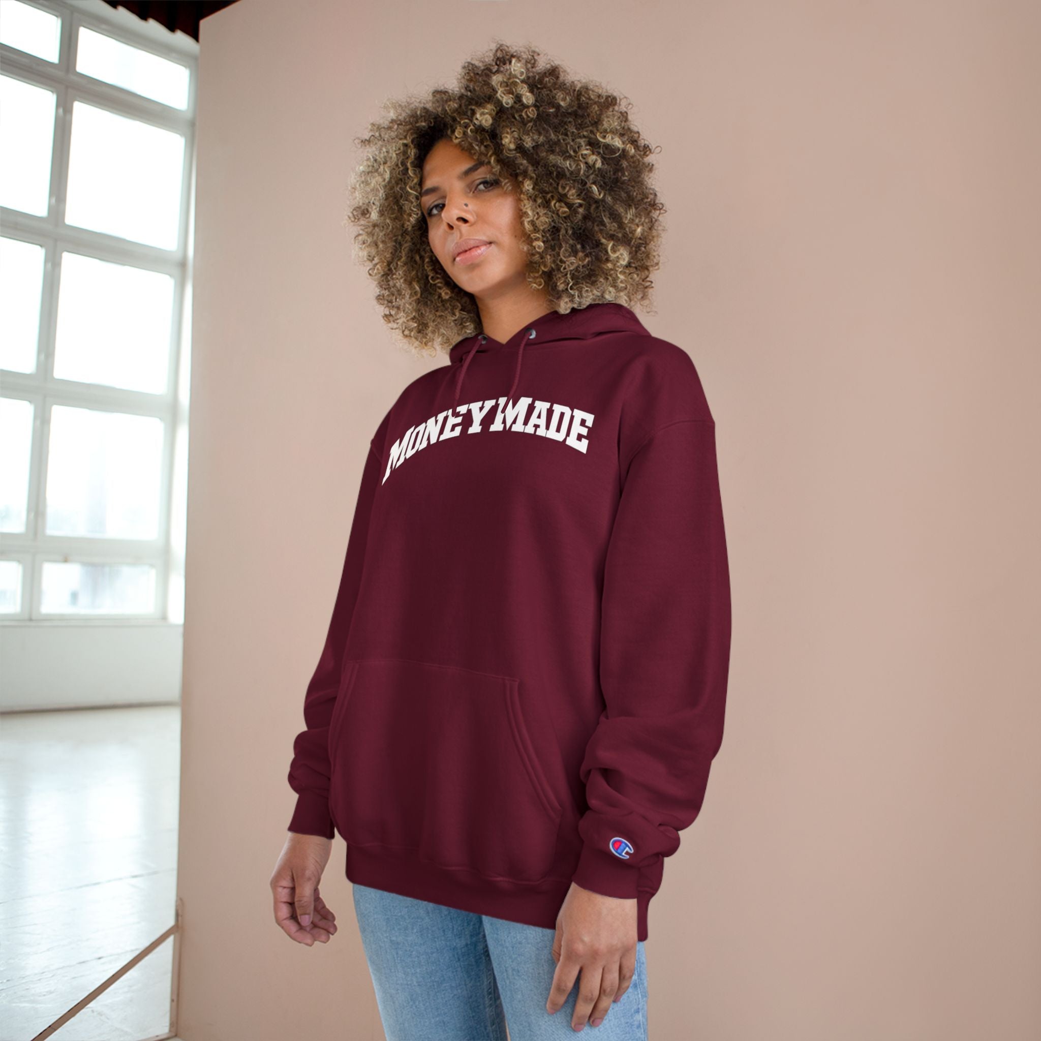 MoneyMade Champion Hoodie — Grey Motivational Streetwear Pullover