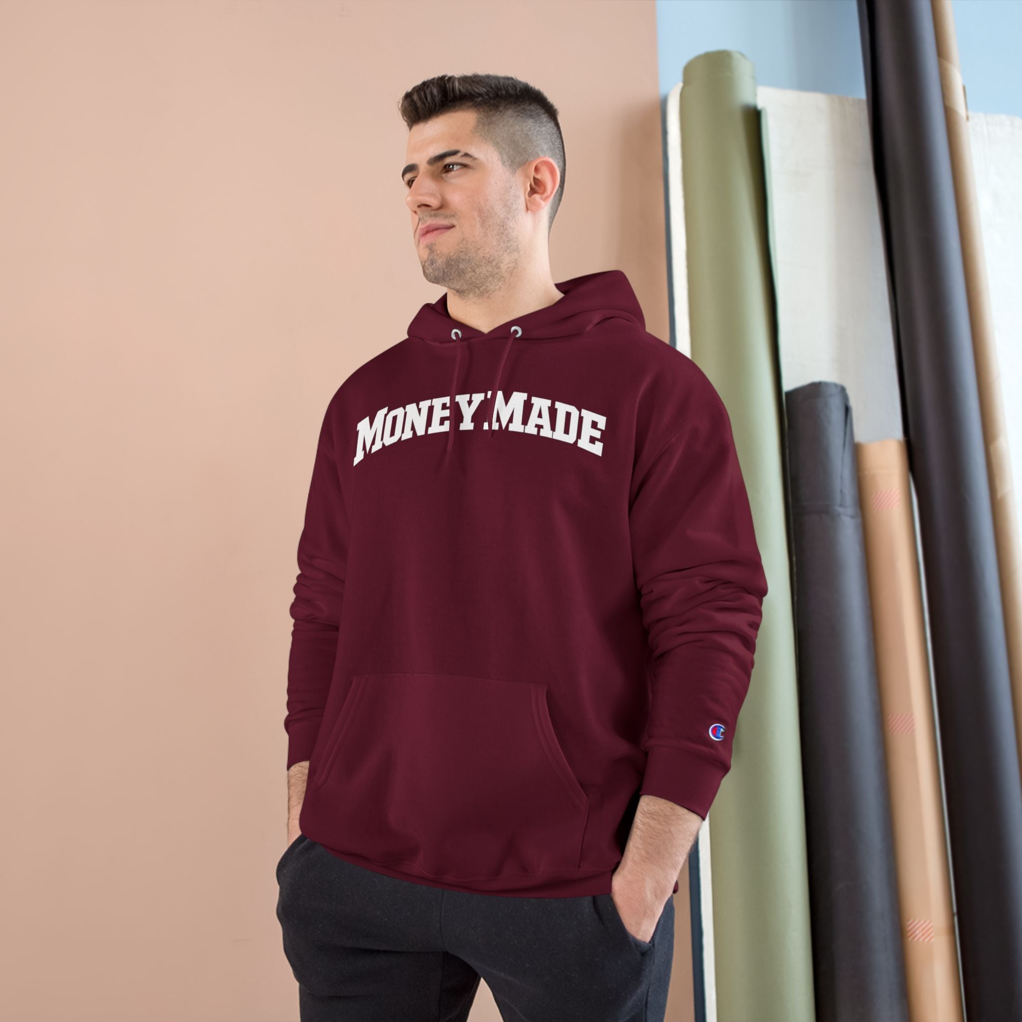 MoneyMade Champion Hoodie — Grey Motivational Streetwear Pullover