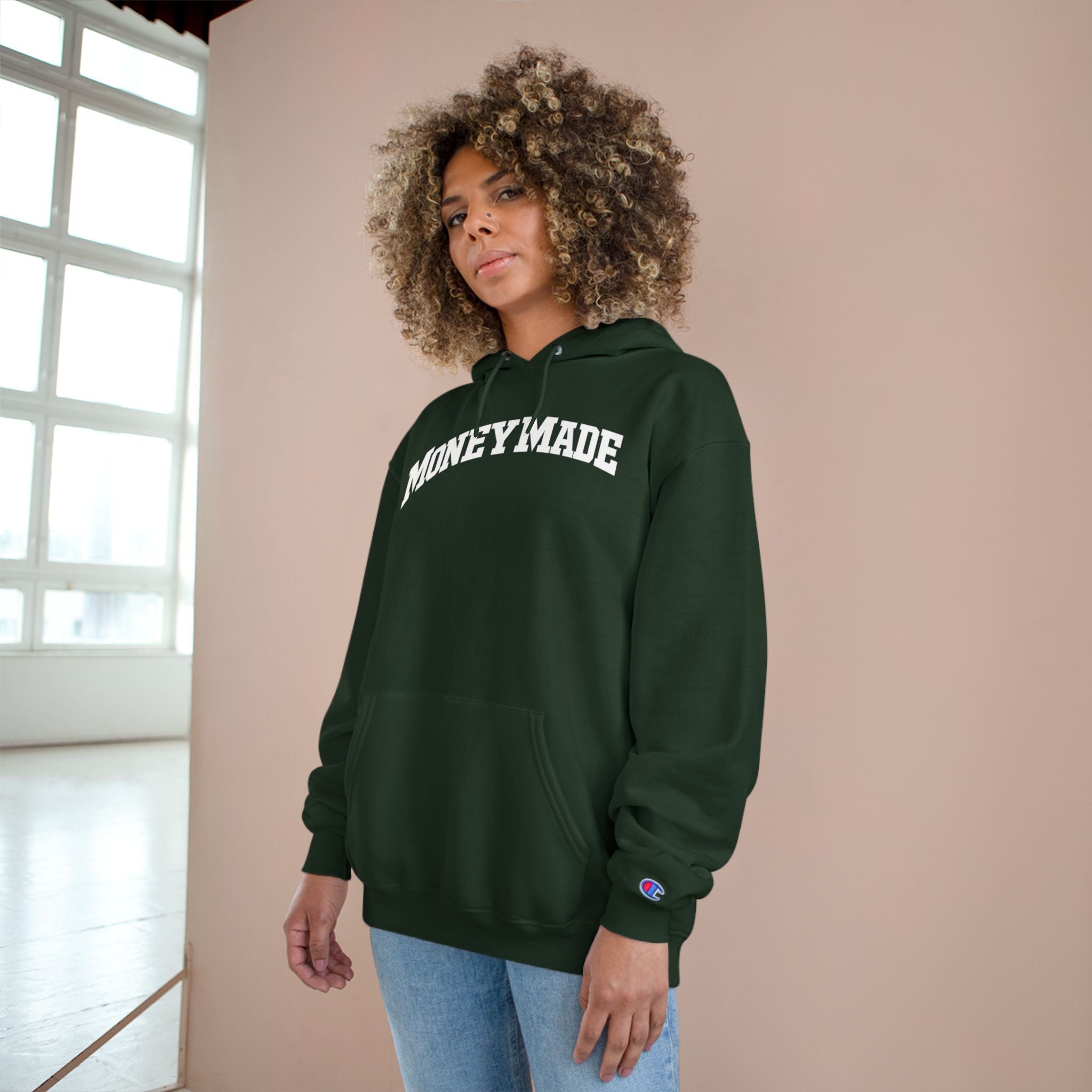 MoneyMade Champion Hoodie — Grey Motivational Streetwear Pullover
