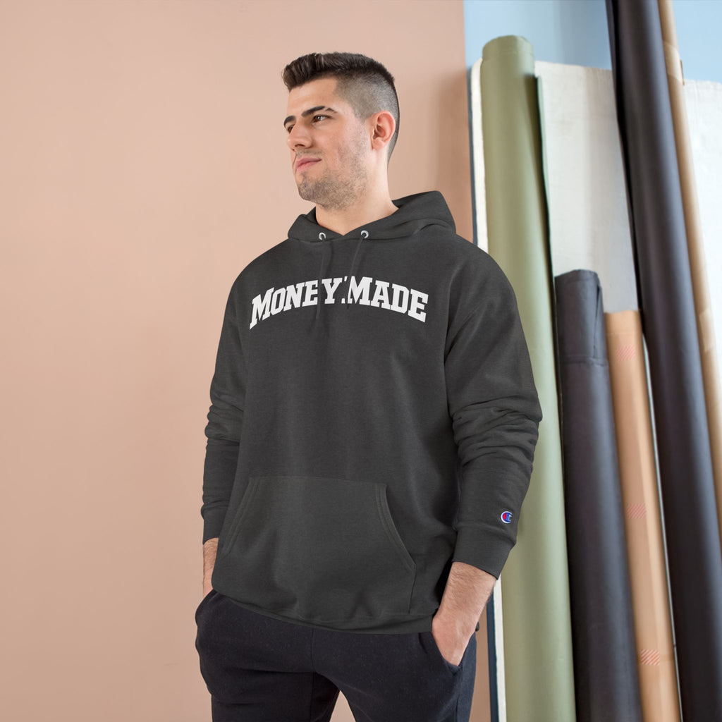 MoneyMade Champion Hoodie — Grey Motivational Streetwear Pullover