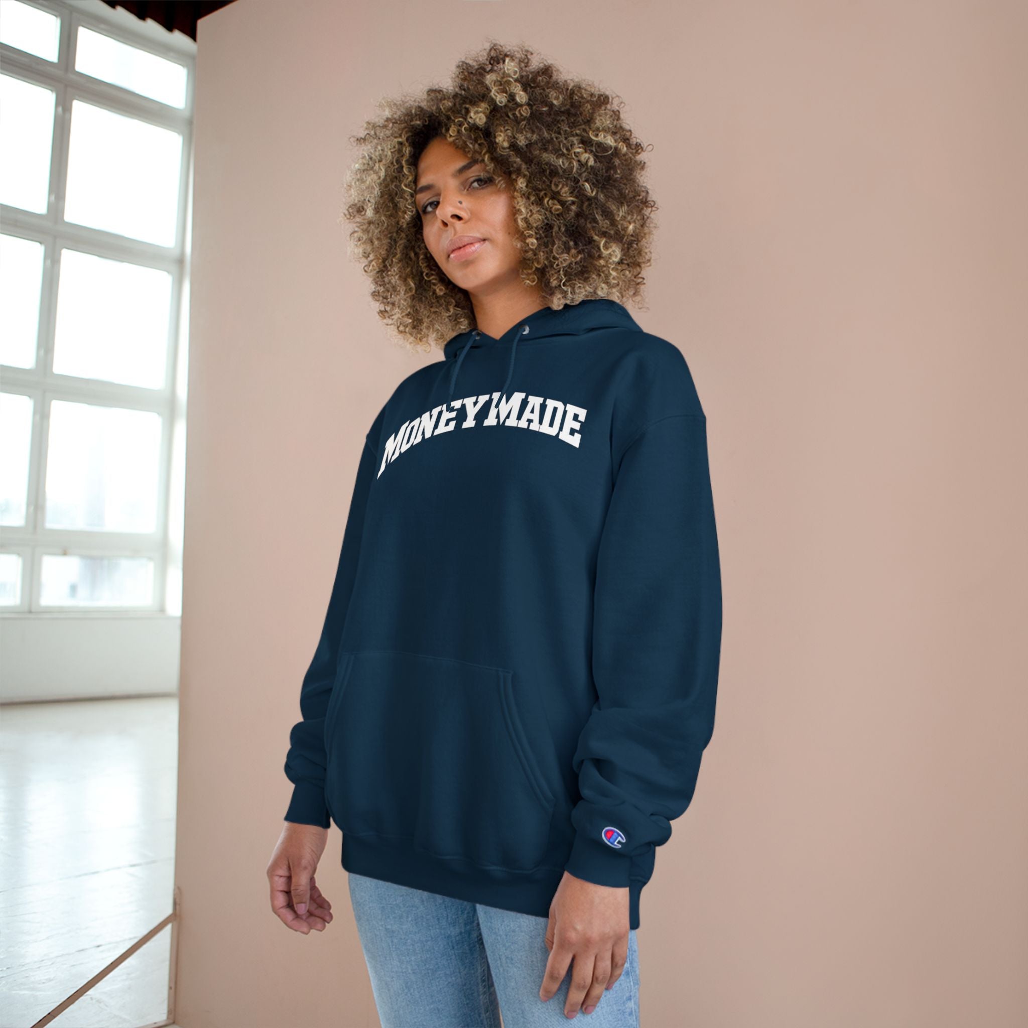 MoneyMade Champion Hoodie — Grey Motivational Streetwear Pullover